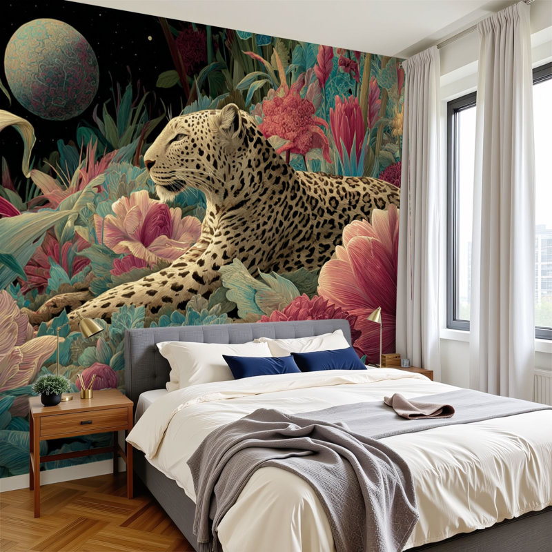 Papier peint adhésif léopard fantaisiste Jungle Scene Leopard, L 144 po x l 100 po