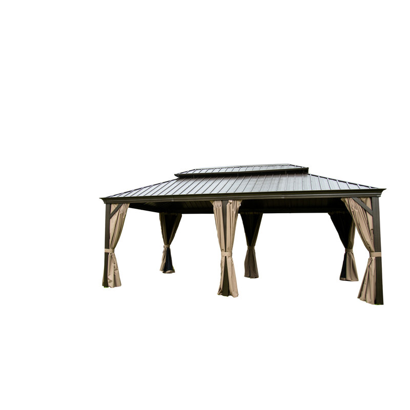 Grand pavillon de jardin avec double toit en acier galvanisé et cadre en aluminium