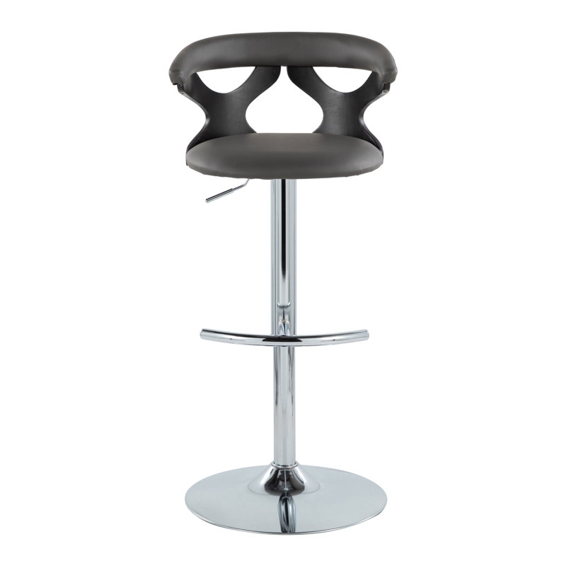 Gray Faux Leather Adjustable Swivel Barstool with Chrome Base