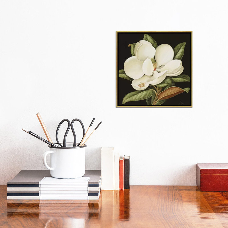 «Magnolia Grandiflora» par Jenny Barron, reproduction d'art sur toile tendue, H 12 po x l 12 po x P 1,5 po, Encadrement doré