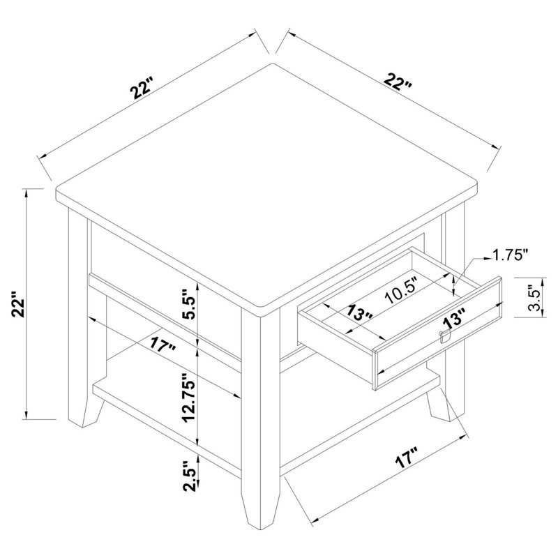 Walnut 1-Shelf End Table