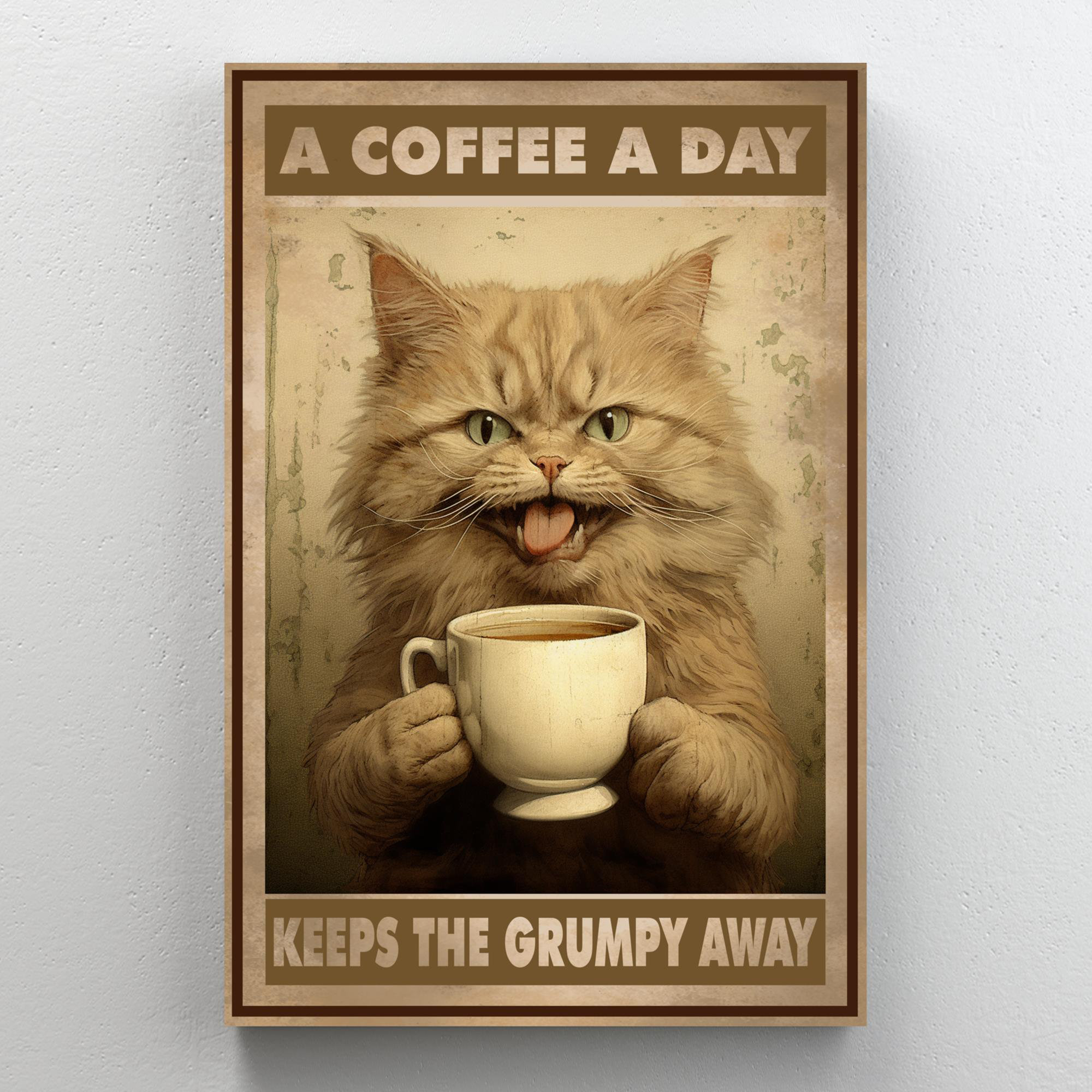 Tuxedo Cat Drink Coffee and Know Things - Wrapped Canvas Textual Art Trinx Size: 14 H x 11 W x 1.25 D