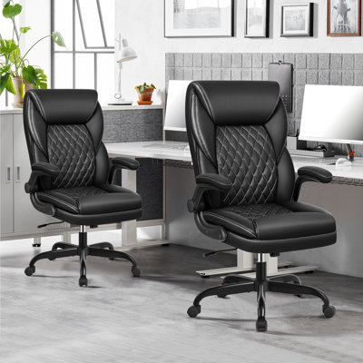 Chaise de bureau ergonomique en cuir Marama avec accoudoirs rabattables