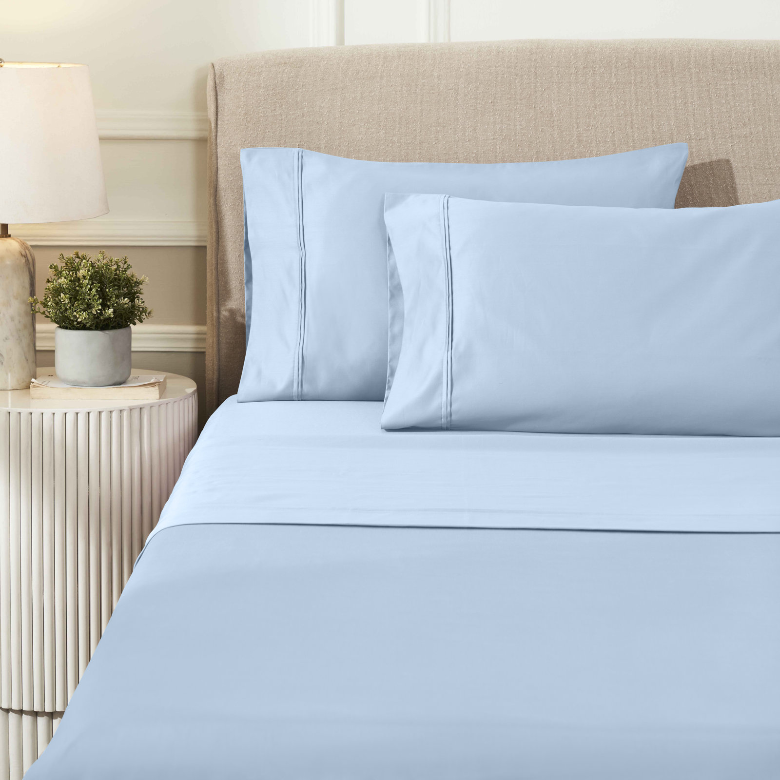 Mellark Cotton Sheet Set, Full Sheet Set with 2 Pillowcases, Light Blue