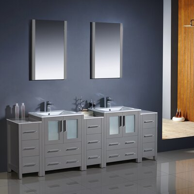 Bari Fresca 84"" Free-Standing Double Sink Bathroom Vanity with 3 Side Cabinets and Mirror -  FVN62-72GR-UNS