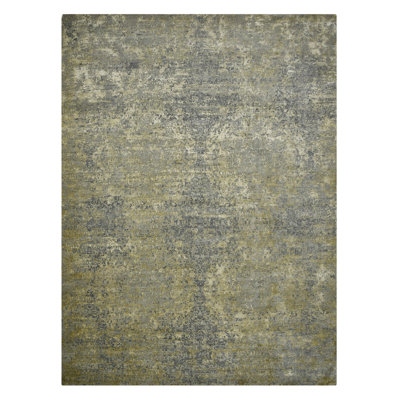 Mystique Lucci Hand-Knotted Wool/Silk Area Rug in Gold/Gray