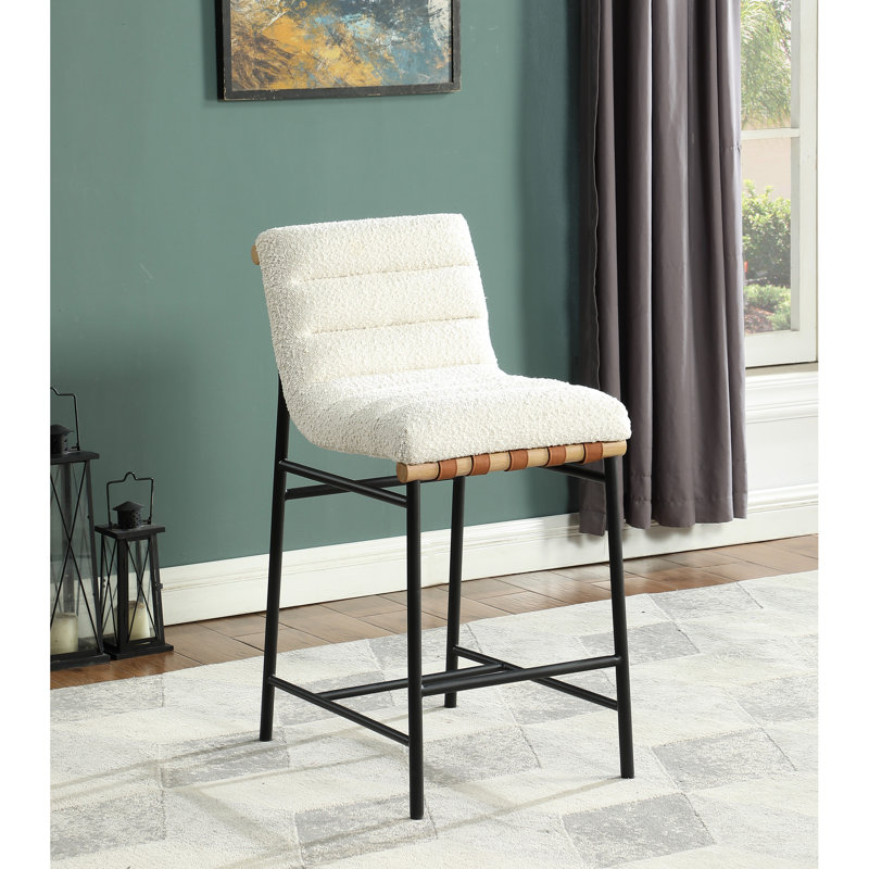 Fauteuil confortable à hauteur de comptoir avec bordure en cuir rembourrée et en cuir cognac