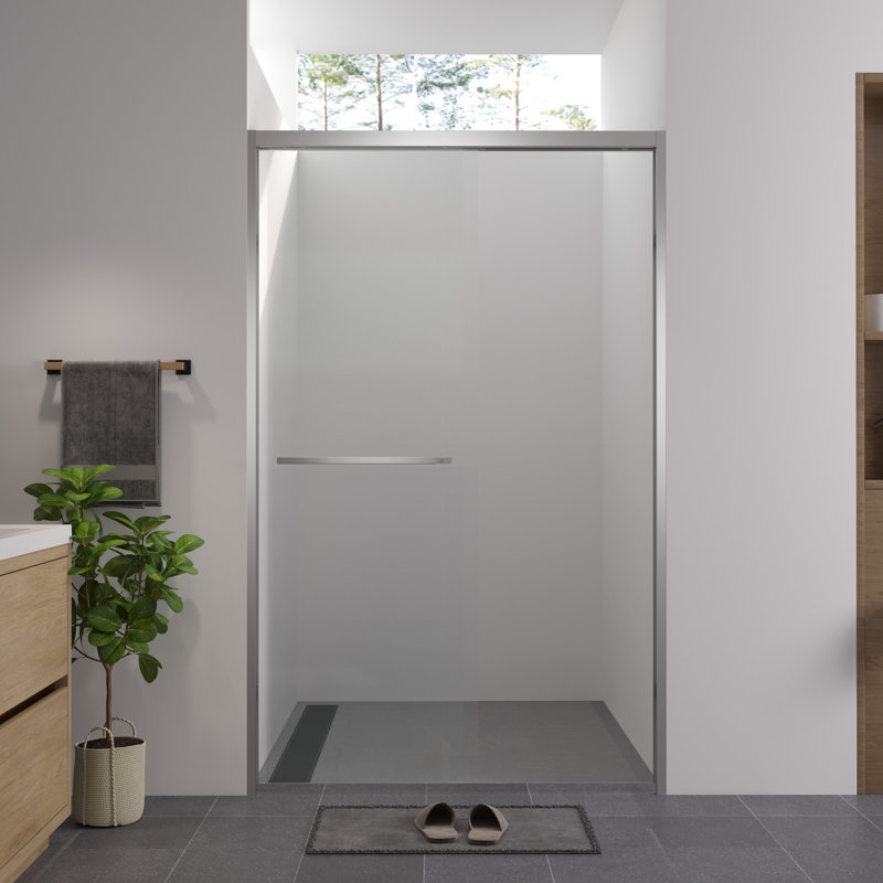 44 - 48"X76" Finished Sliding Glass Shower Enclosure, Double Bathroom Door With 1/4"  6Mm  Clear Tempered Glass, American Style, Easy To Install For Bathroom, Aluminum Frame, And , Reversible Setup