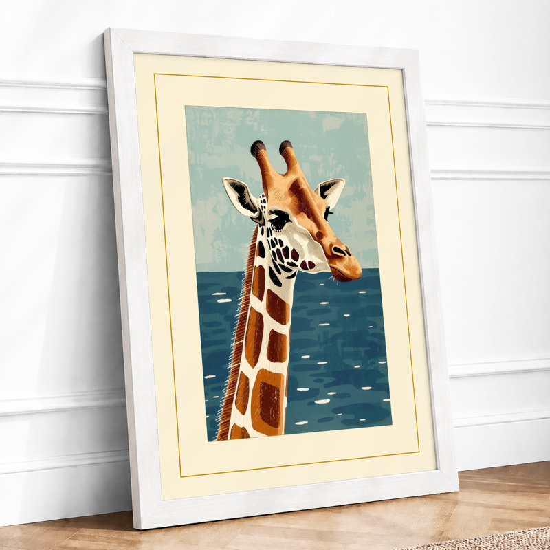 Giraffe Emerges Coastal - Framed Print, A4 - 29.7 x 21.0 cm, White
