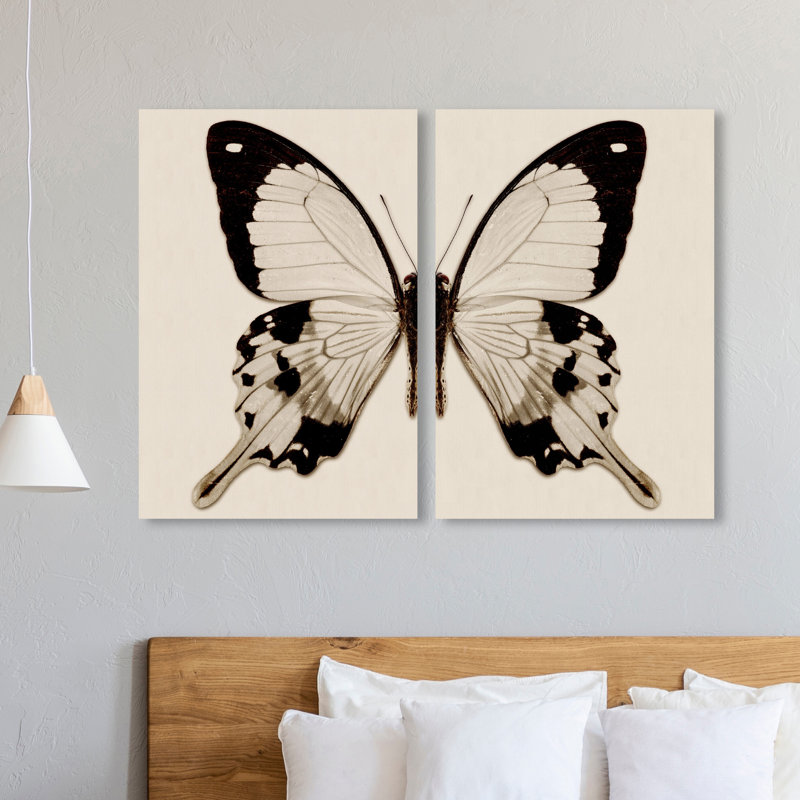 Ensemble de papillons sépia, ailes rétro rustiques par Oliver Gal - 2 pièces, impression, H 36 po x l 24 po x P 1,5 po