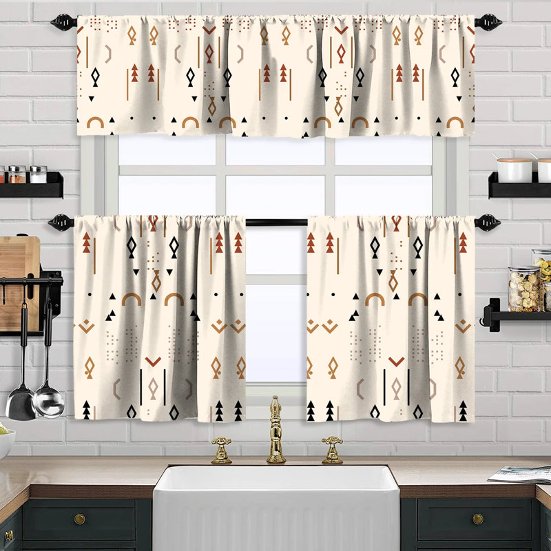 Geometric Tailored Kitchen Curtain, 24" W x 30" L, Ecru