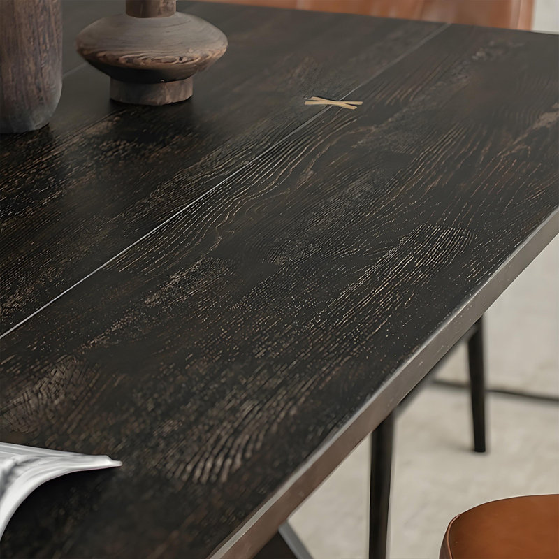 Solid wood copper art dining table, 29.52"H x 70.86"L x 35.43"W, Black