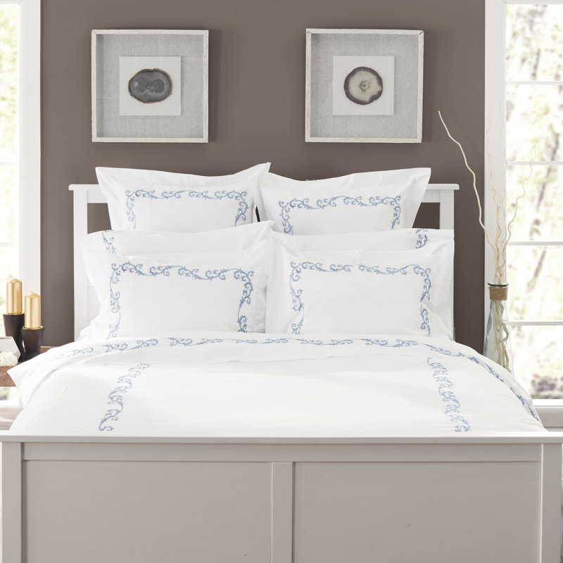 Tuscany 275 Thread Count Floral 100% Cotton Percale Pillowcase, Blue, King
