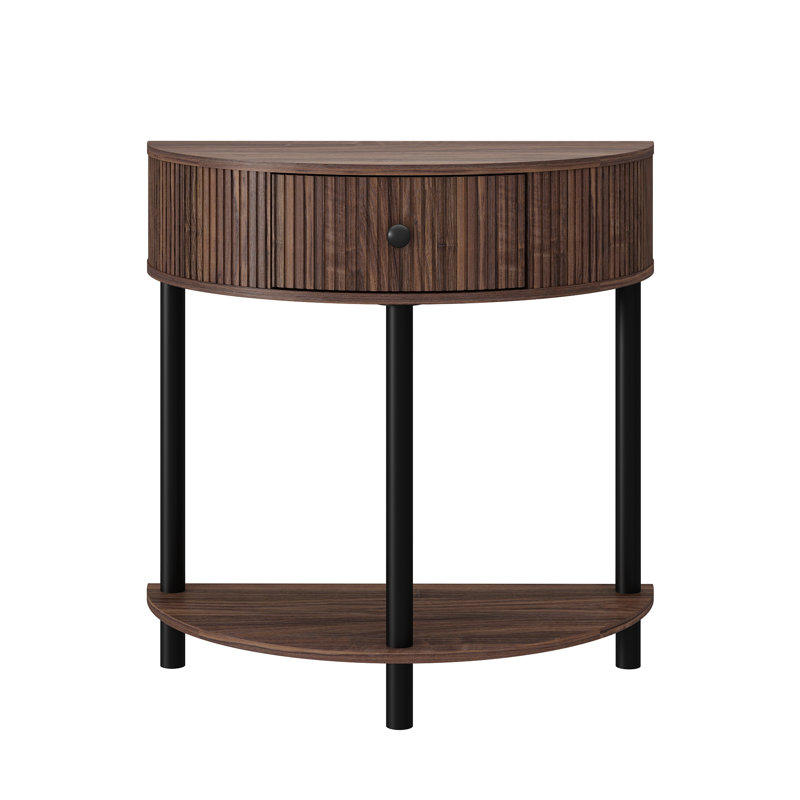  Charlbury 31"W Half-Round Solid Wood Console Table with Fluted Drawers,Half Moon Accent Table, Brown/Black