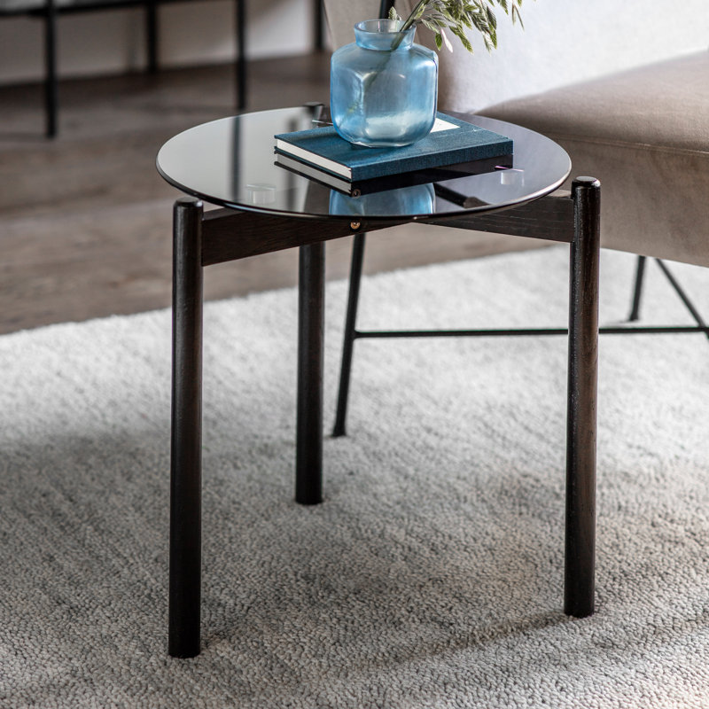 Watts Glass Top End Table, Black, Tempered Glass