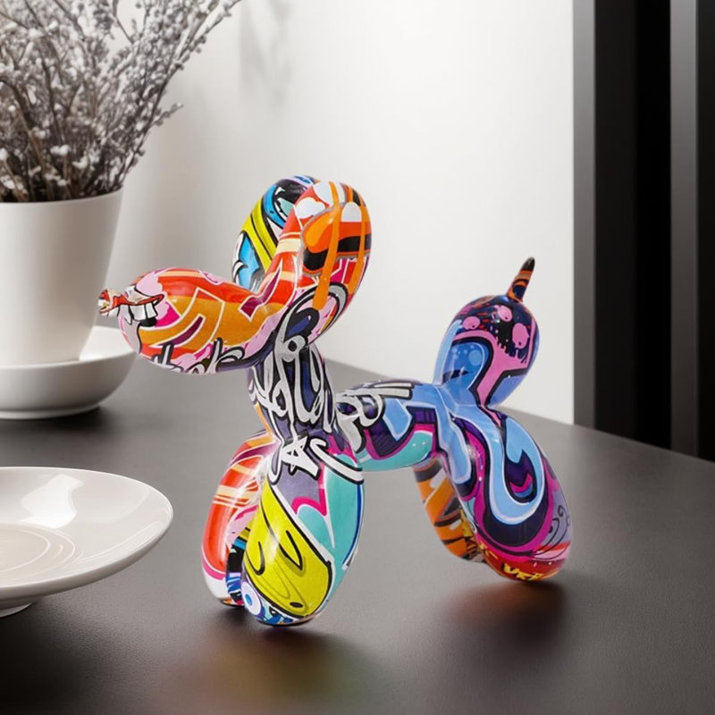 Abstract Graffiti Balloon Dog Resin Sculpture