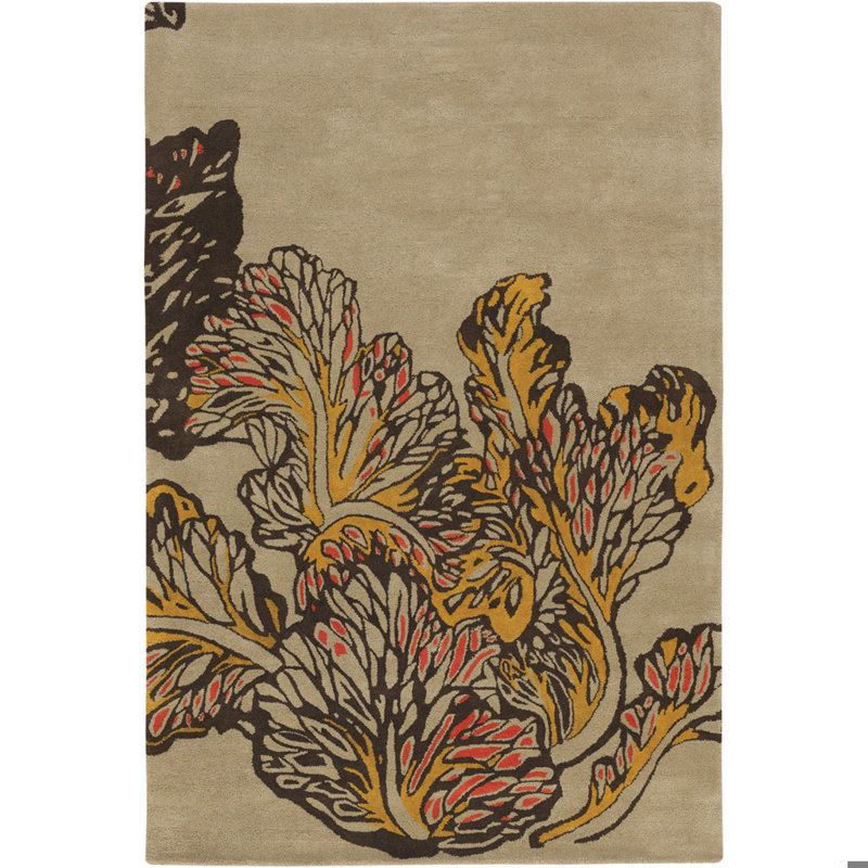 Mikilah Authentic Hand-Tufted Handcrafted Light Brown, Tan, Beige, Gold & Rust Abstract Botanical Wool Area Rug