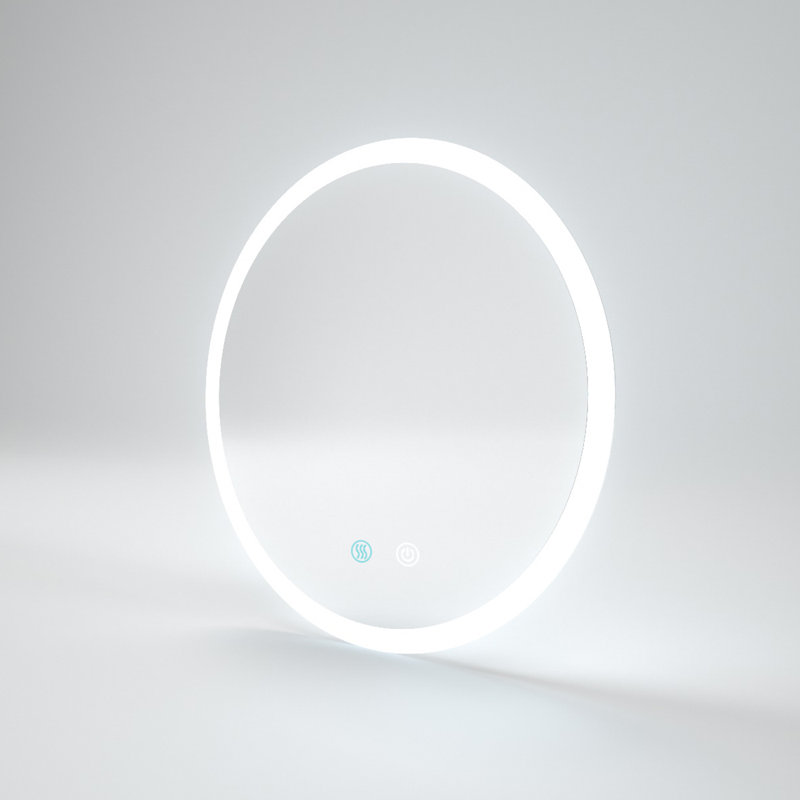 Round Frameless LED Light Anti-Fog Wall Bathroom Vanity Mirror In Polished Crystal, 24" x 24"
