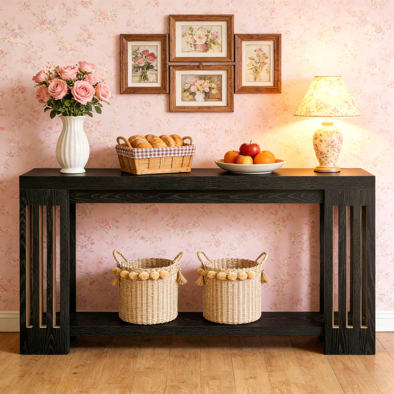 Console, table d'appoint à 2 niveaux, canapé, Noir