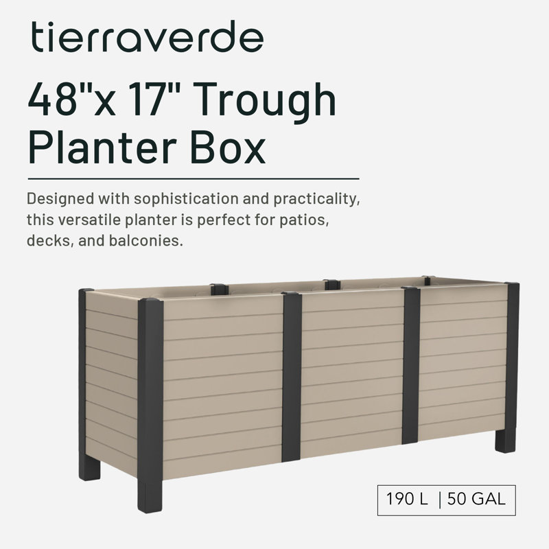Tierra Verde 17-Inch x 48-Inch Raised Garden Trough Box for Patio or Deck, Khaki, 20.60" H x 48" L x 17" D, Khaki
