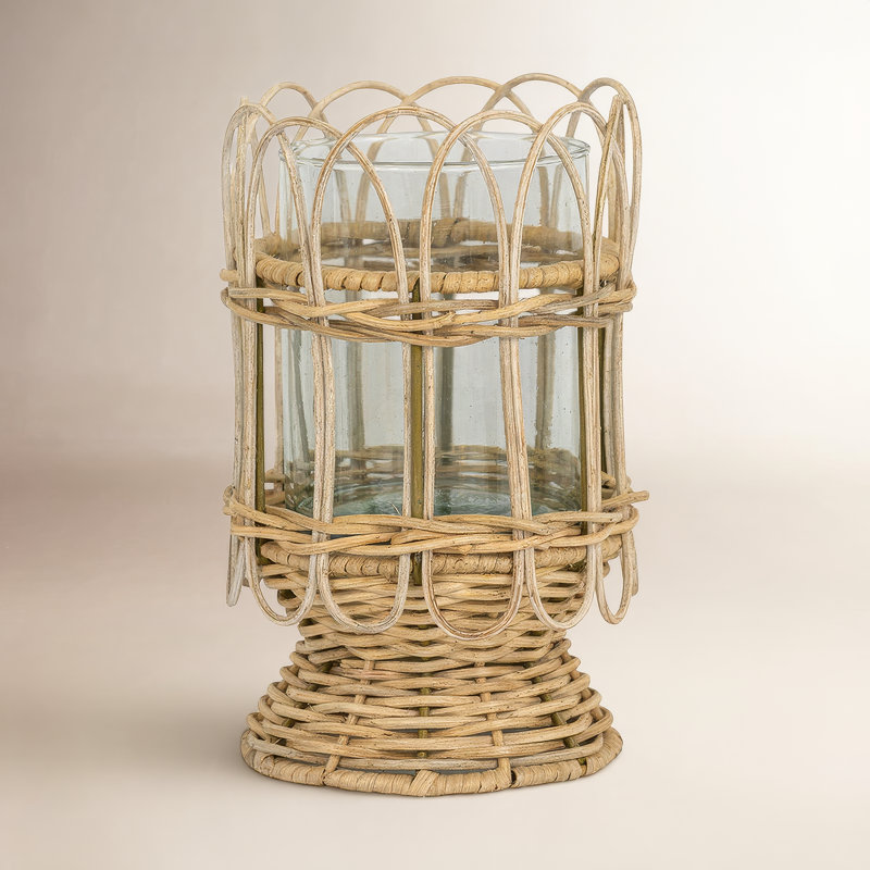 Provence Rattan Hurricane - Whitewash, 8.5" H x 5.5" W x 5.5" D