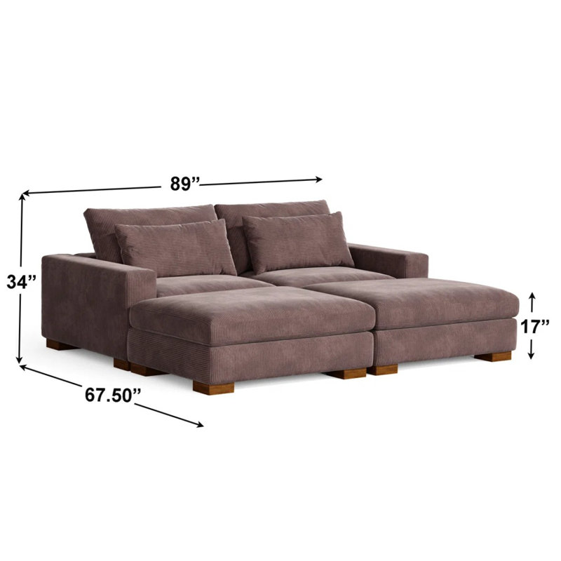 Canapé modulaire 4 pièces Erlendur, Velours côtelé chocolat