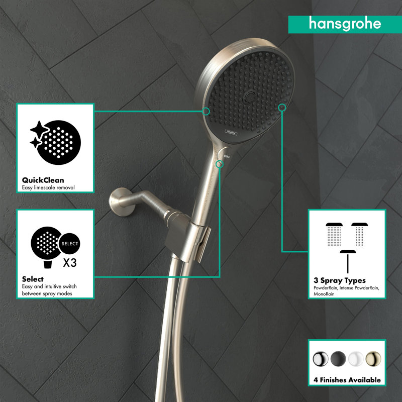 Hansgrohe Rainfinity 3-Jet Handheld Shower Head Set with Shower Hose and Showerarm Mount, 1.75 GPM, Brushed Nickel