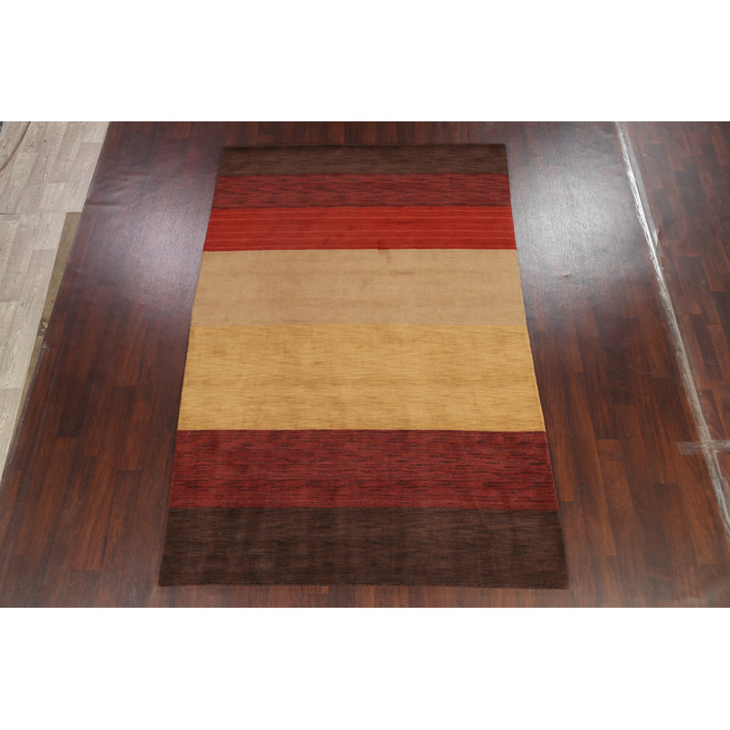 Tapis multicolore en laine noué à la main de conception unique 6 pi 4 po x 9 pi 6 po Mahasin