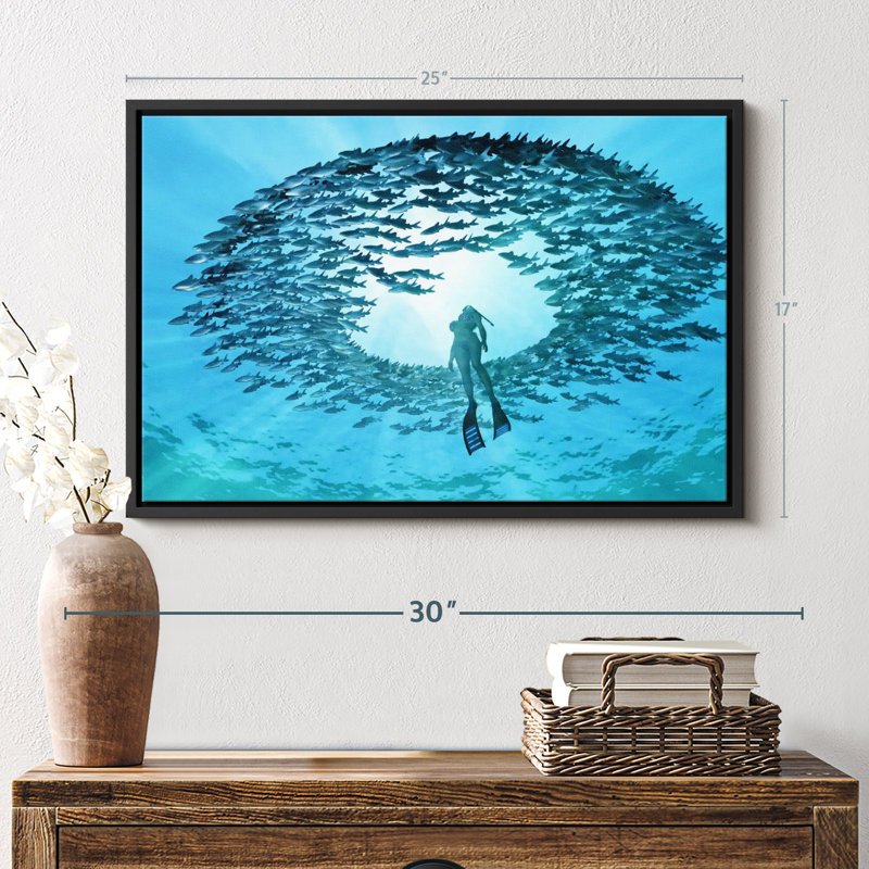 Diving With Fishes Canvas Print, 17" H x 25" W