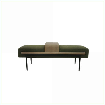 Repose-pieds l 52,5 "vert sauge avec plateau coulissant pour salon | Pieds en métal | Noir