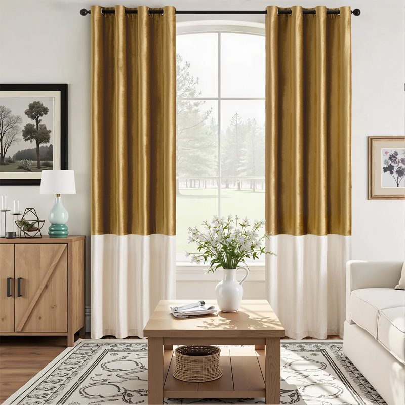 Velvet Thermal-Insulated Blackout curtains. Room Darkening 75%-95% Patchwork Color Block Drapes for Bedroom Living Room Window（set of 2）