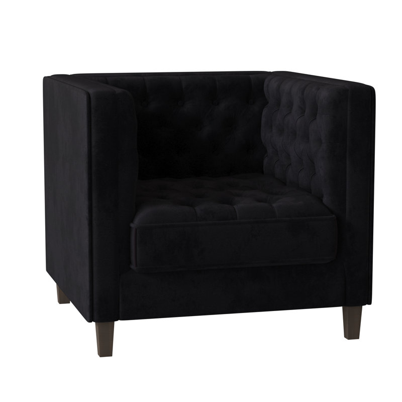 Jess Tufted Armchair, Bella Black Performance Velvet, Brown Mahogany