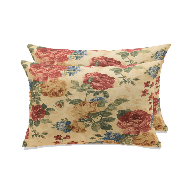 Ensemble de 2 coussins Florence, Floral beige, H 14 po x l 22 po, Housse de coussin seulement - sans coussin