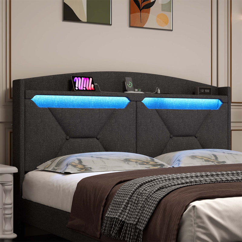 Lit de tête de lit multifonctionnel avec lumières DEL à DEL, idéal pour économiser de l'espace et profiter d'un sommeil confortable, facile à assembler
