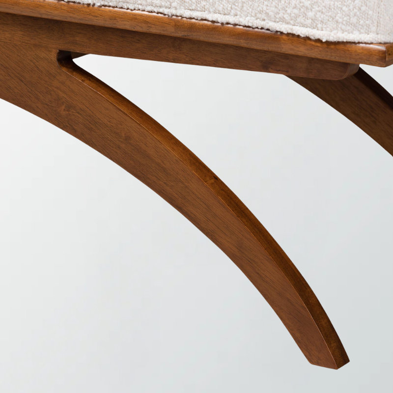 Bryce Bench with Cream Boucle Fabric and Walnut Finish, 18.09" H X 46.95" W X 17.4" D, Cream