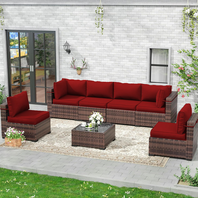 14 Pcs Replaceable Outdoor Cushions Set (set Of 6 Cushions, 6 Backrests, 2 Corner Cushions)-cushion Set Only, Red