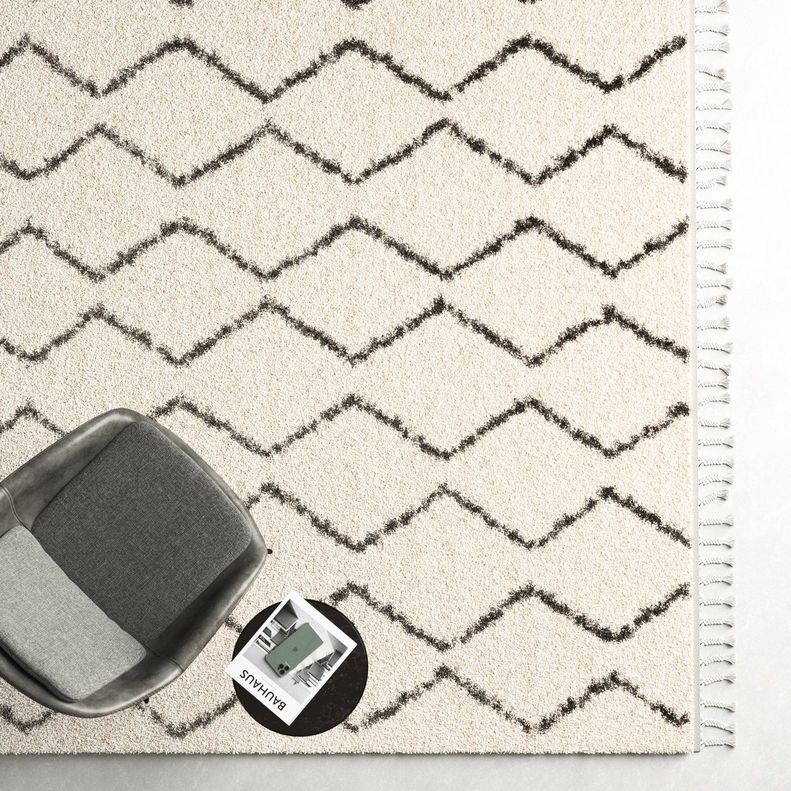 Mossy Charcoal/Light Beige Rug, Rectangle 7'10" x 10'3"