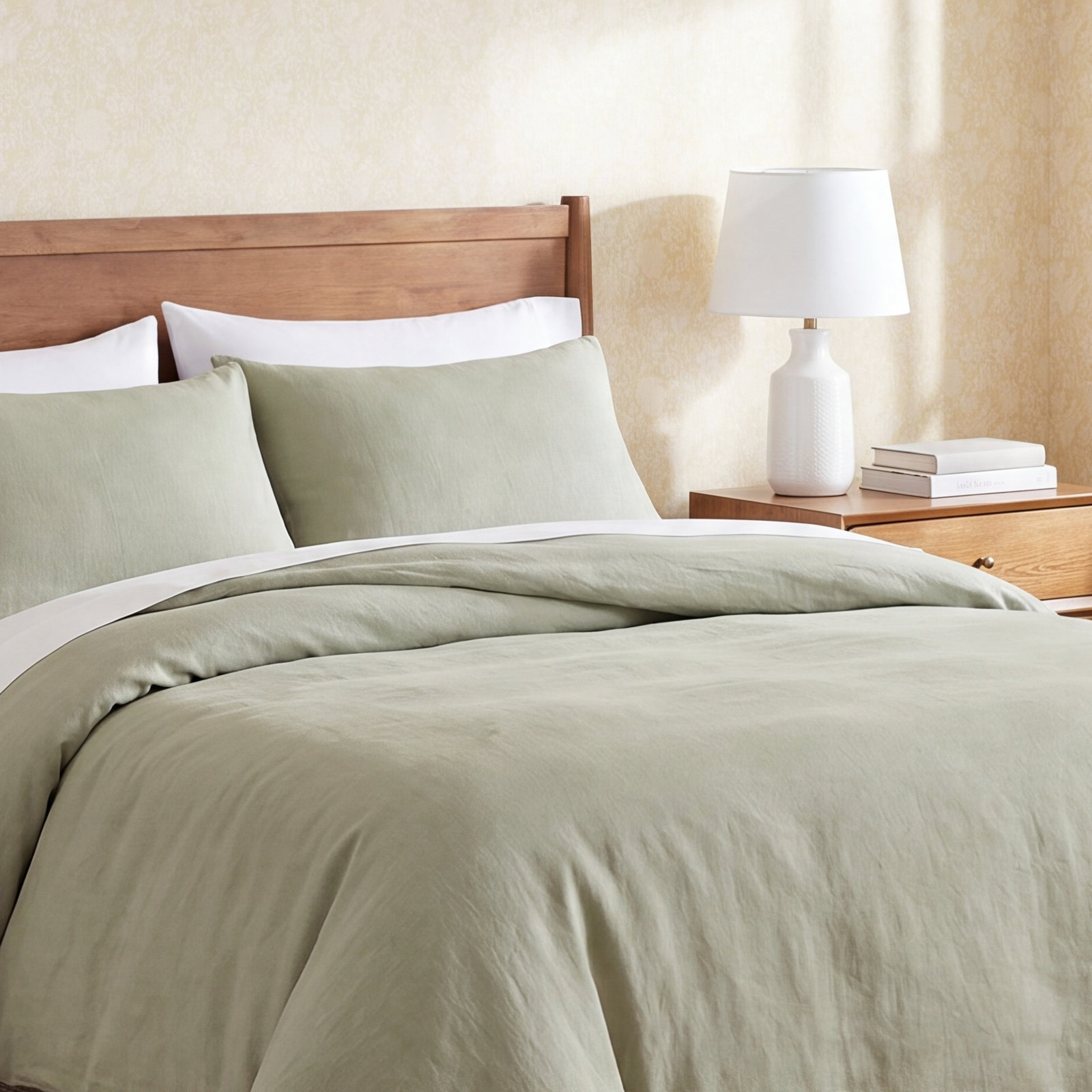 Hilma Linen Comforter Set, King Comforter + 2 King Shams, Sage