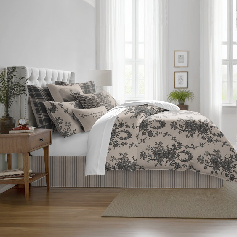 Country Lane Toile Ebony Cotton Comforter Set  8 Piece, Queen Comforter + 7 Additional Pieces