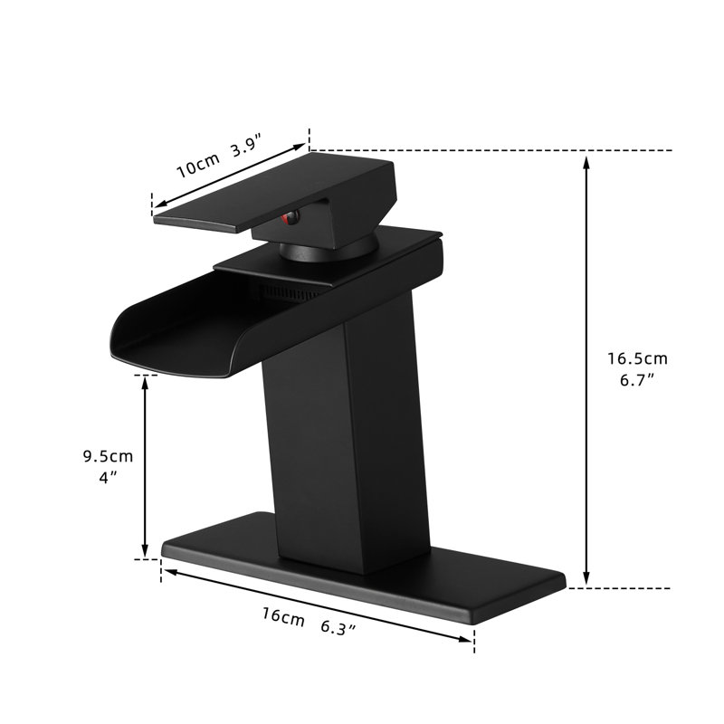 Matte Black Deck Plate Waterfall Faucet, Bathroom Use, One Handle, Solid Brass Construction Single Hole, Matte Black
