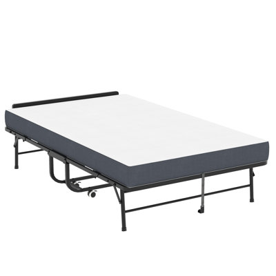 Spacious 46" Wide Folding Bed With 5" Memory Foam, Adjustable Headboard, 75-inch Frame For Tall Users, Heavy-duty On Wheels 75"x46" Foam Mattress, Guest People, Modern Style