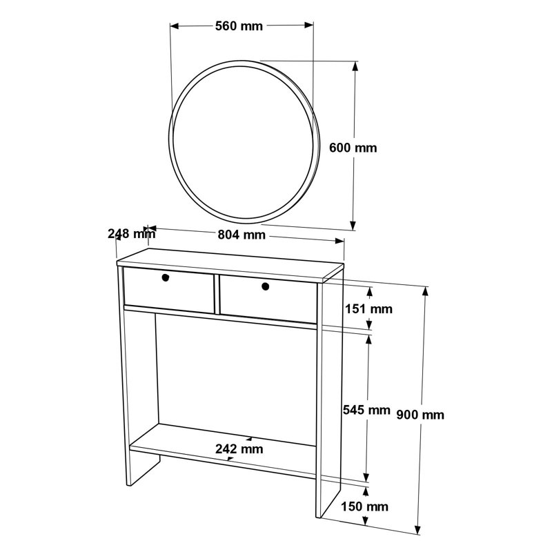 Larris Foyer Console Without Mirror, 2 Doors, White Uv Print