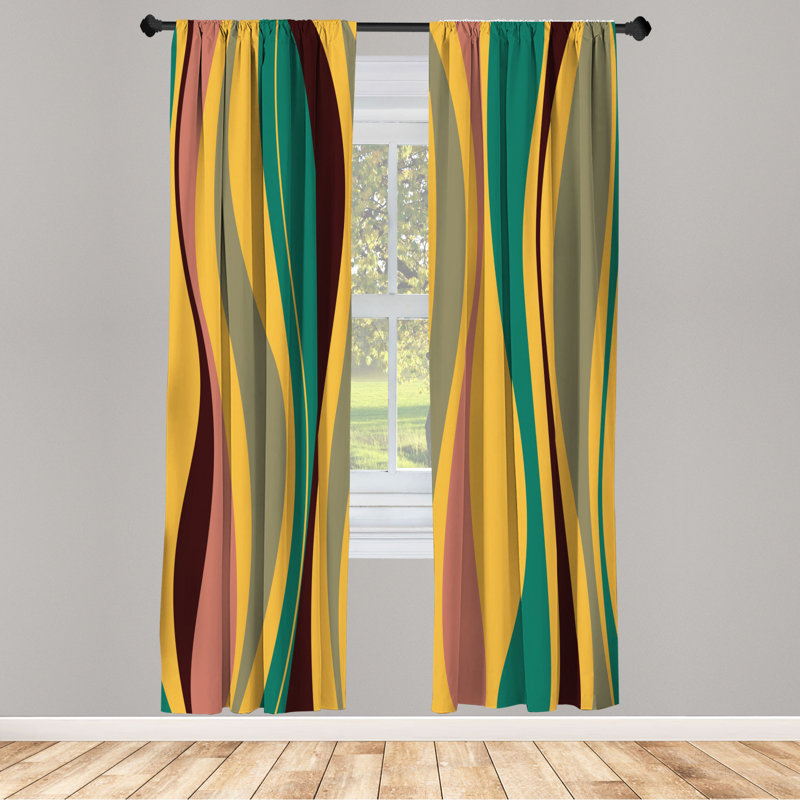 Microfiber Floral Semi-Sheer Rod Pocket Curtain Panels, 28" W x 95" L, Merigold/Brown/Coral/Silver/Green