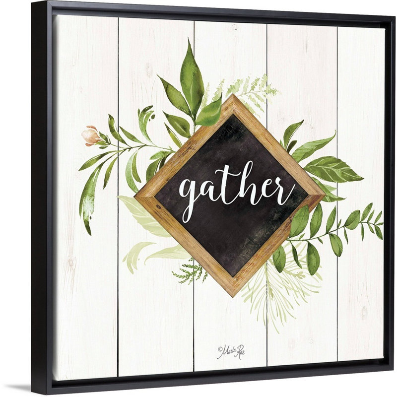 «Gather Greenery» par Marla Rae - reproduction d'art textuel sur toile, Cadre noir, H 32 po x l 32 po x P 1,75 po
