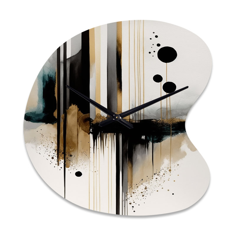 Abstrait transitionnel moderne, formes I - horloge murale asymétrique en métal, horloge murale noire, Petit