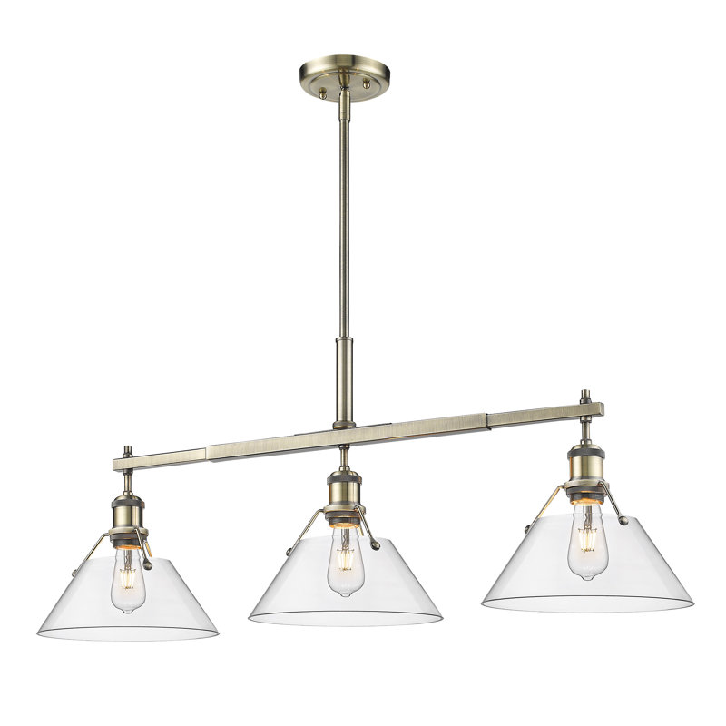 Weatherford 3 - Light Kitchen Island Pendant, Clear Glass, Aged Brass