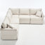 Canapé modulaire convertible de 5 places en forme de L beige recouvert de tissu doux et de fabrication en forme de canapé, coussins réversibles à accoudoirs roulés mi-moelleux-806399307