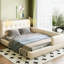 Grand lit plateforme tapissier avec 2 lampes de lecture, blanc