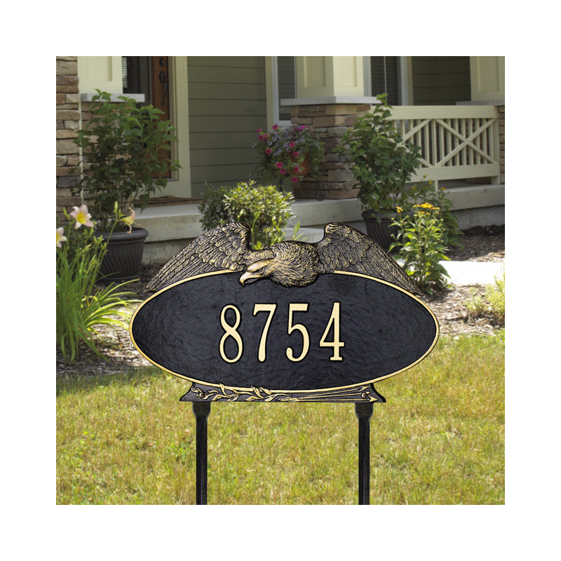 Plaque d'adresse pour pelouse 1 ligne Eagle, Noir et or, Oui