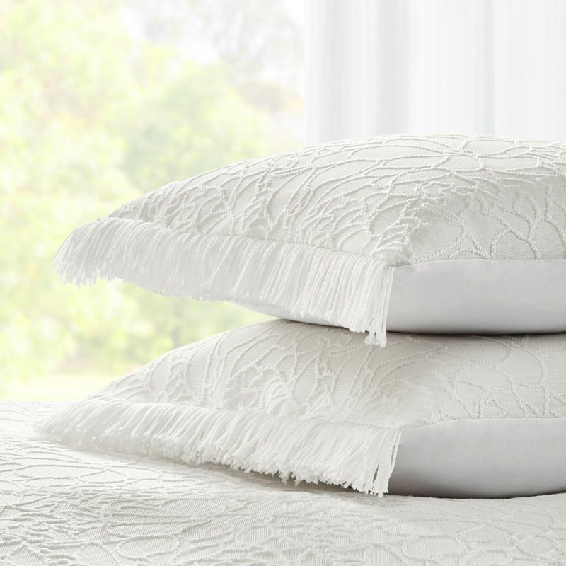 Ensemble de couvre-lit 3 pièces, chenille florale avec bordure frangée et composition en coton respirant, grande taille pour le confort du lit, approuvé pour les peluches, grand lavable à la machine, style, Shabby Chic Soft
